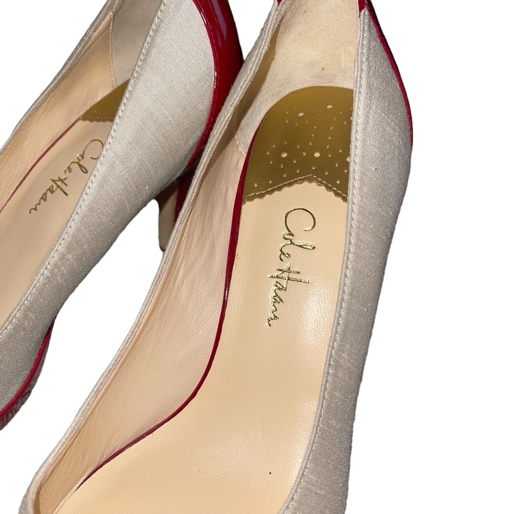 Cole Haan Nami Air Open Toe Pumps Women’s Size 7B Red And Beige 3.5” Heel EUC - Picture 2 of 10